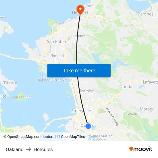 Oakland to Hercules map