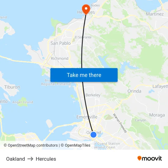 Oakland to Hercules map