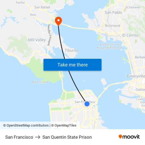 San Francisco to San Quentin State Prison map