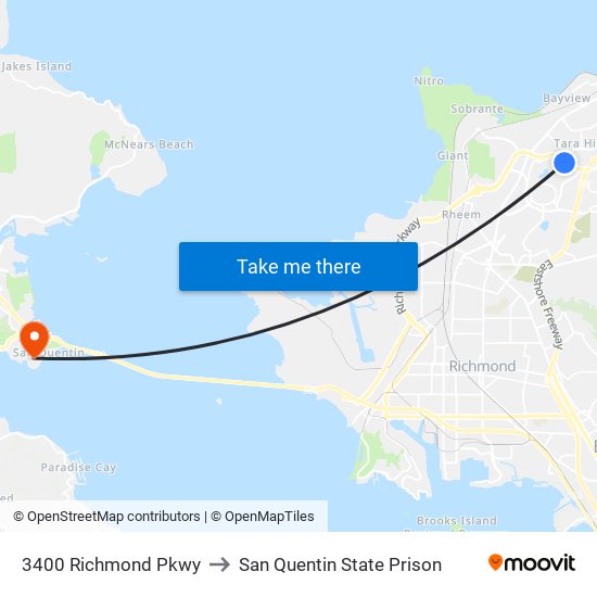 3400 Richmond Pkwy to San Quentin State Prison map