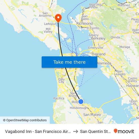 Vagabond Inn - San Francisco Airport Bayfront (Sfo) to San Quentin State Prison map