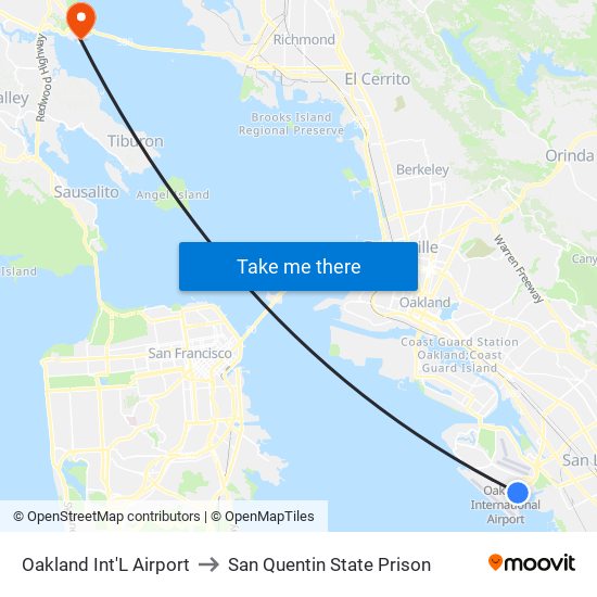Oakland Int'L Airport to San Quentin State Prison map