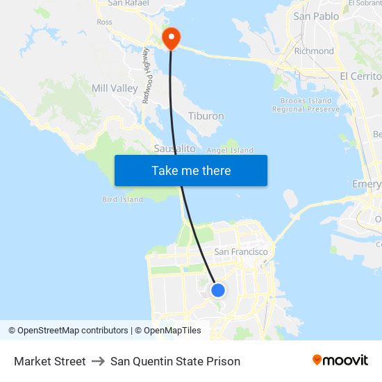 Market Street to San Quentin State Prison map