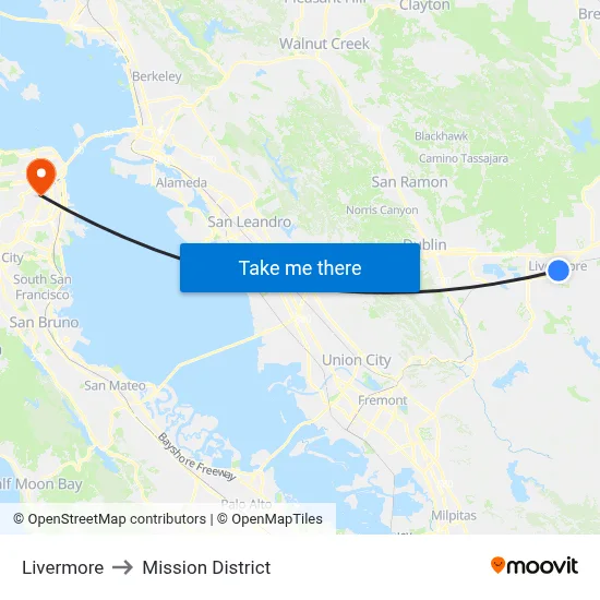 Livermore to Mission District map