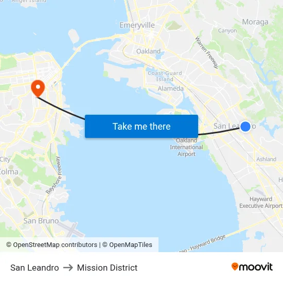 San Leandro to Mission District map