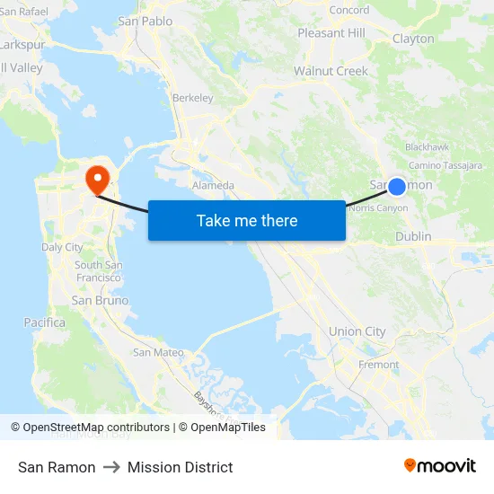 San Ramon to Mission District map