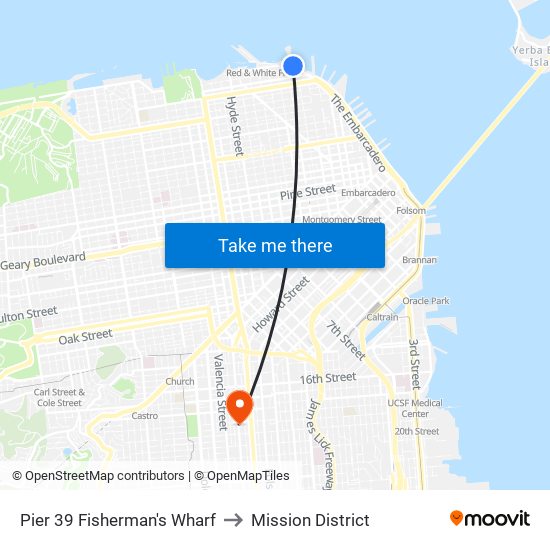 Pier 39 Fisherman's Wharf to Mission District map
