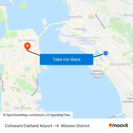 Coliseum/Oakland Airport to Mission District map