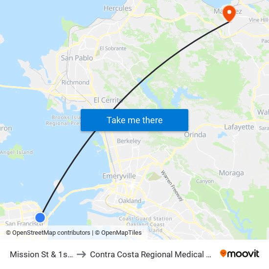 Mission St & 1st St to Contra Costa Regional Medical Center map