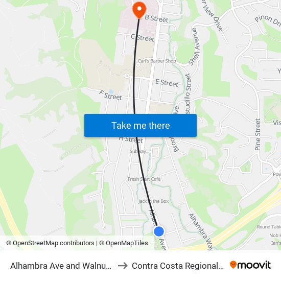 Alhambra Ave and Walnut St - Southbound to Contra Costa Regional Medical Center map