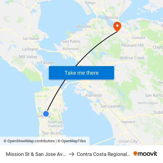 Mission St & San Jose Ave/Wellington Ave to Contra Costa Regional Medical Center map