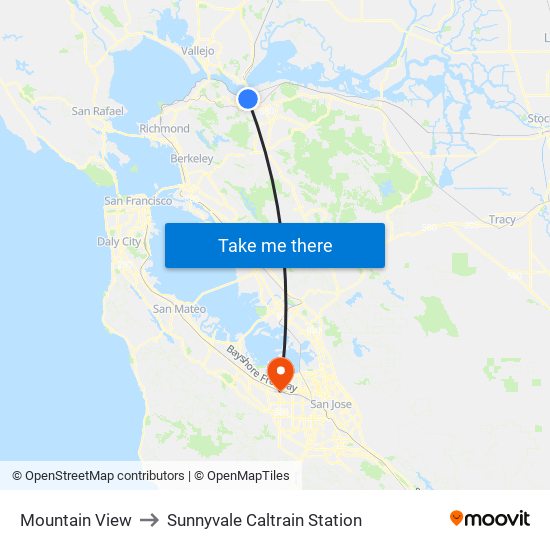 Mountain View to Sunnyvale Caltrain Station map