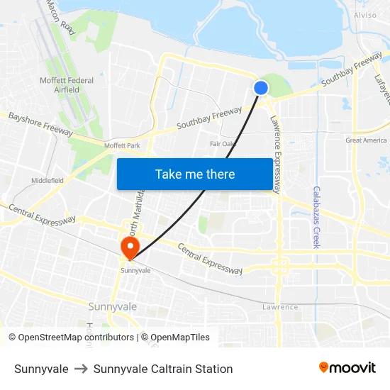 Sunnyvale to Sunnyvale Caltrain Station map