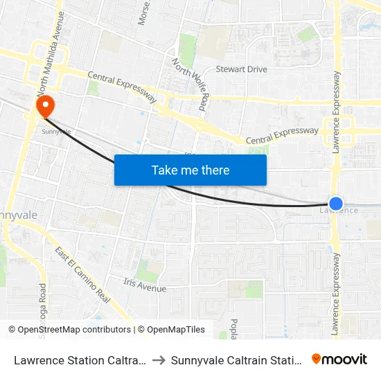 Lawrence Station Caltrain to Sunnyvale Caltrain Station map
