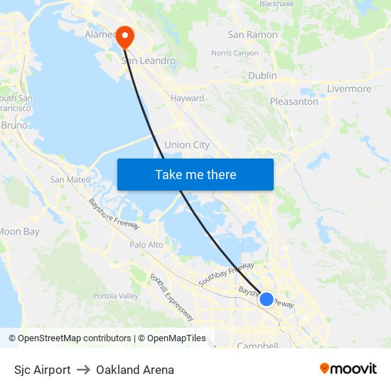 Sjc Airport to Oakland Arena map