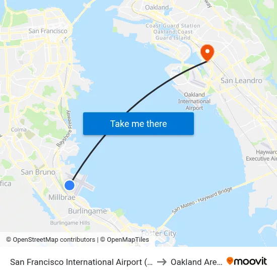 San Francisco International Airport (Sfo) to Oakland Arena map