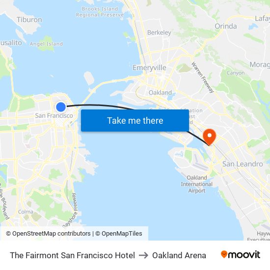 The Fairmont San Francisco Hotel to Oakland Arena map