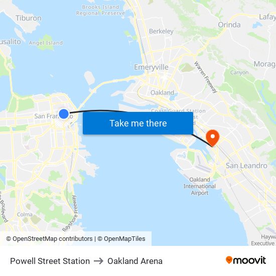 Powell Street Station to Oakland Arena map