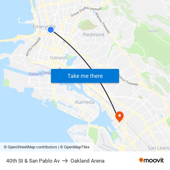 40th St & San Pablo Av to Oakland Arena map