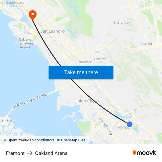 Fremont to Oakland Arena map