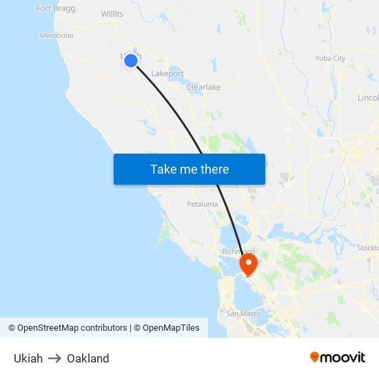 Ukiah to Oakland map