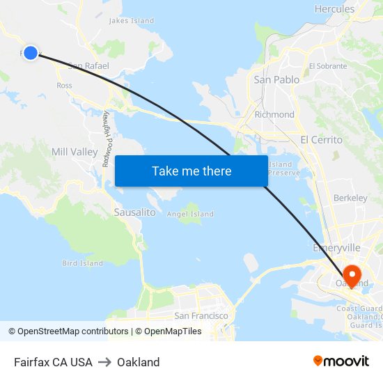 Fairfax CA USA to Oakland map