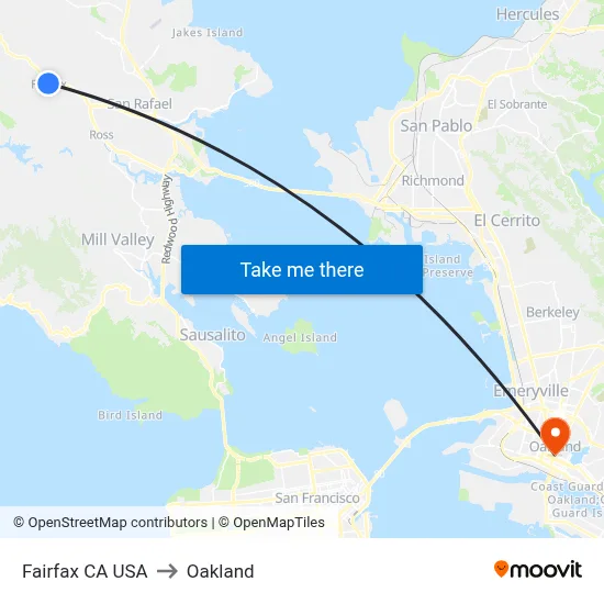 Fairfax CA USA to Oakland map