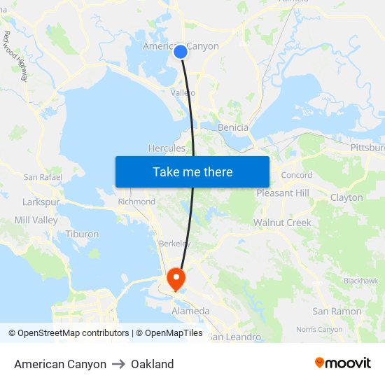 American Canyon to Oakland map