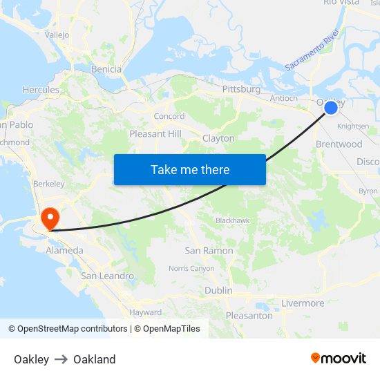 Oakley to Oakland map