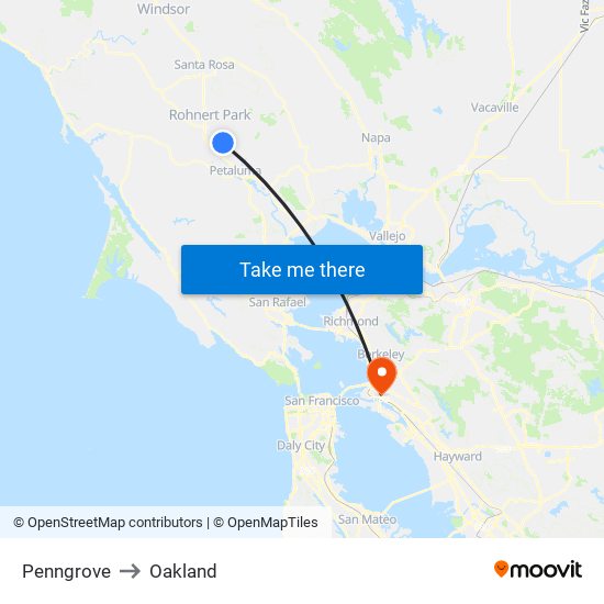Penngrove to Oakland map