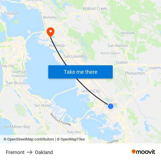 Fremont to Oakland map