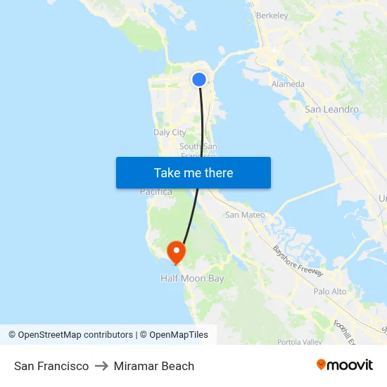 San Francisco to Miramar Beach map