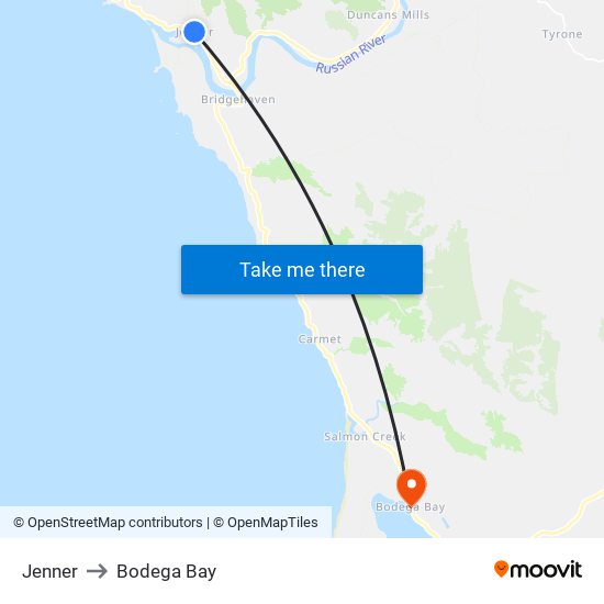 Jenner to Bodega Bay map