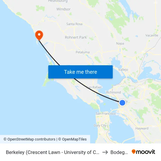 Berkeley (Crescent Lawn - University of California, Berkeley) to Bodega Bay map