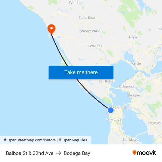 Balboa St & 32nd Ave to Bodega Bay map