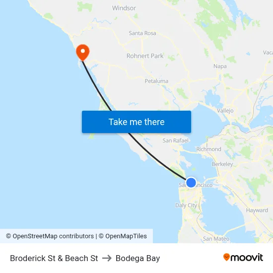 Broderick St & Beach St to Bodega Bay map