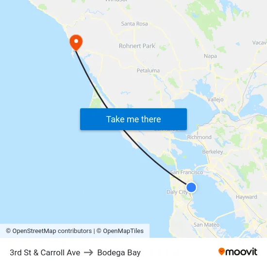 3rd St & Carroll Ave to Bodega Bay map
