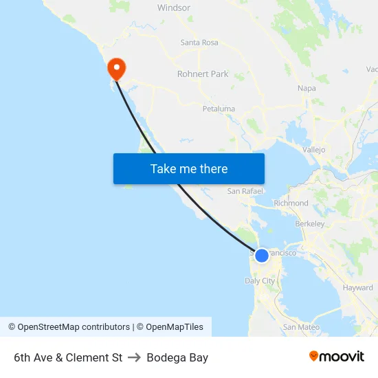 6th Ave & Clement St to Bodega Bay map