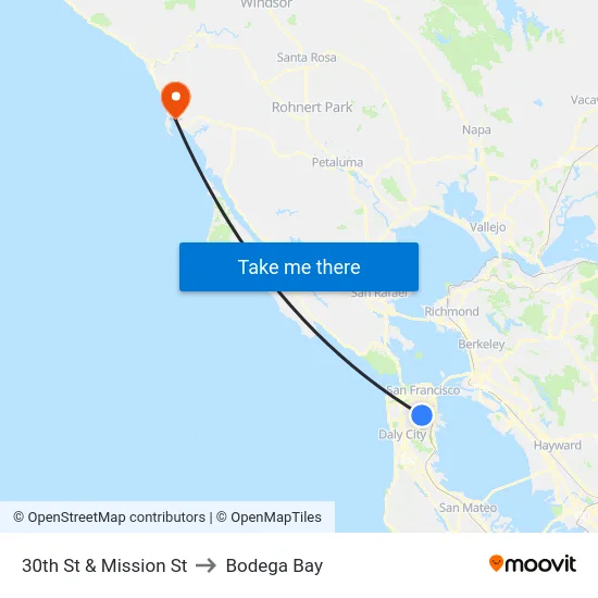 30th St & Mission St to Bodega Bay map