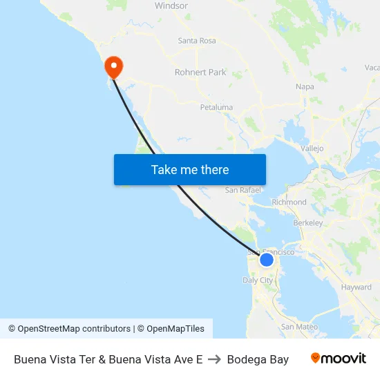 Buena Vista Ter & Buena Vista Ave E to Bodega Bay map