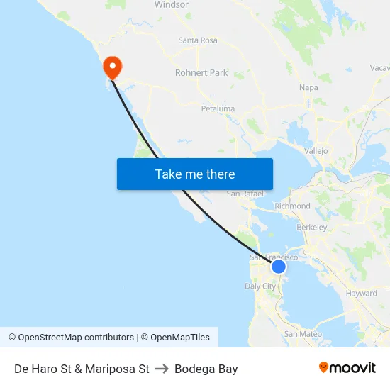 De Haro St & Mariposa St to Bodega Bay map