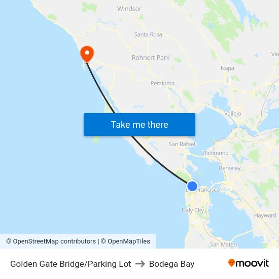 Golden Gate Bridge/Parking Lot to Bodega Bay map