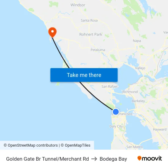 Golden Gate Br Tunnel/Merchant Rd to Bodega Bay map