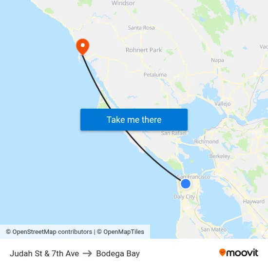 Judah St & 7th Ave to Bodega Bay map