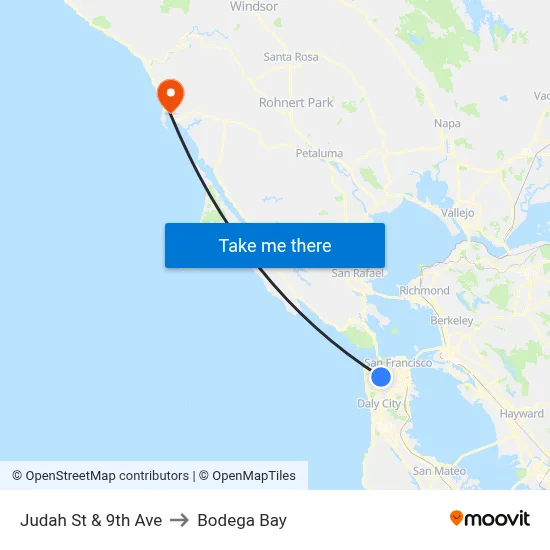 Judah St & 9th Ave to Bodega Bay map