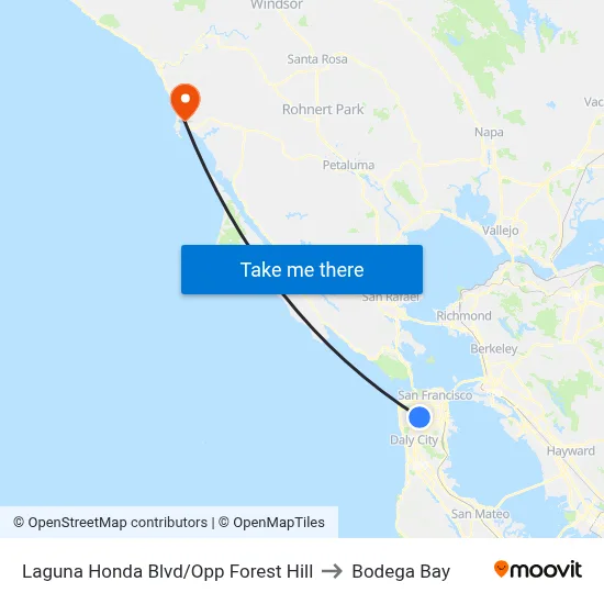 Laguna Honda Blvd/Opp Forest Hill to Bodega Bay map