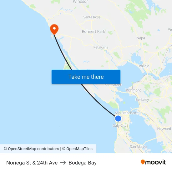 Noriega St & 24th Ave to Bodega Bay map