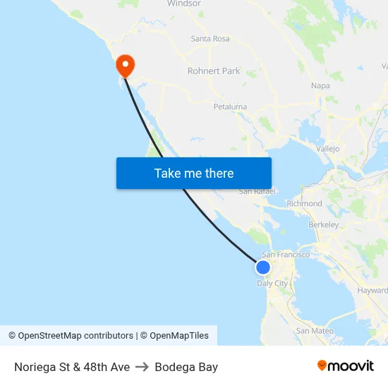 Noriega St & 48th Ave to Bodega Bay map