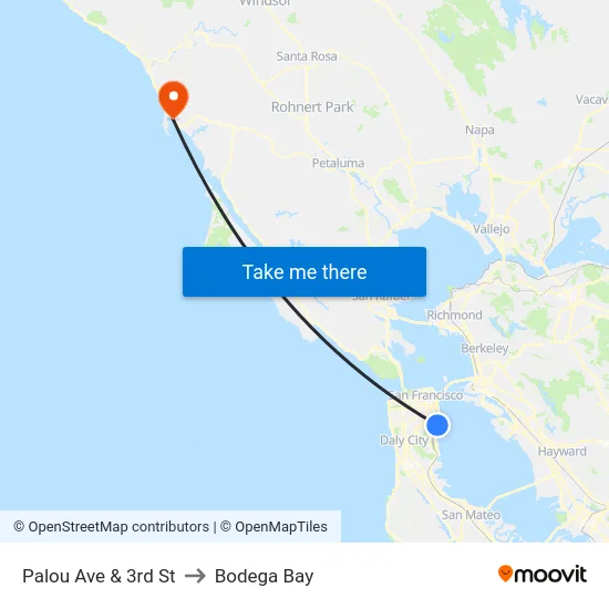 Palou Ave & 3rd St to Bodega Bay map