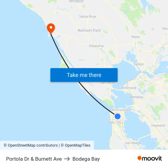 Portola Dr & Burnett Ave to Bodega Bay map